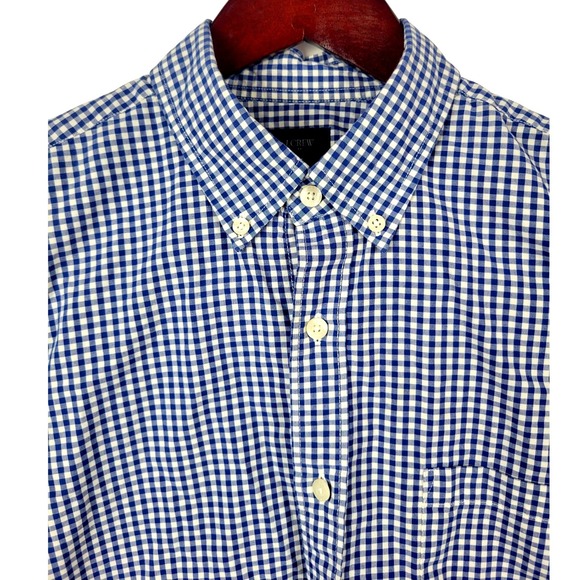 J.‎ Crew Mens Long Sleeve Button Down Shirt Blue White Gingham Checkered - Picture 1 of 9